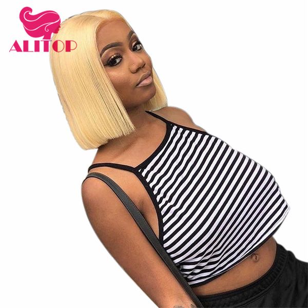 

ali13x6 blonde short bob lace front wig brazilian straight remy hair 150% density 613 ombre lace front human hair wigs, Black;brown
