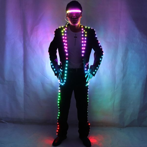 Tuta illuminante a LED digitale a colori, giacca LED con telecomando IC per hosting bar, abito da uomo Costume Tron