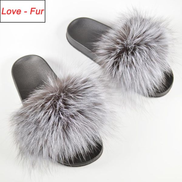 

women real genuine fur slippers summer lovely fluffy real fur slides shoes flat sandals, Black