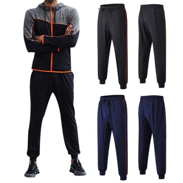 

men sports running pants stretch quick drying training sport trousers pocket breathable legging jogging gym football soccer pant, Black;blue