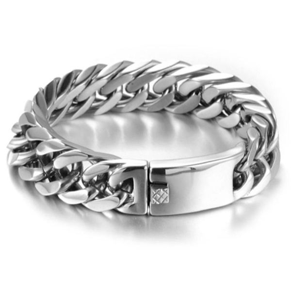 

trendy 15/17mm stainless steel silver polished cuban curb link chain gift men's bracelet bangle 7-11inch heavy jewelry ale, Black