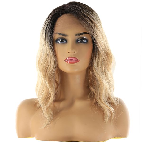 

ombre фронта шнурка парики для женщин 12" natural wave side l часть короткие парики боб для черный женщины жаропрочных синтетические парики, Black;brown