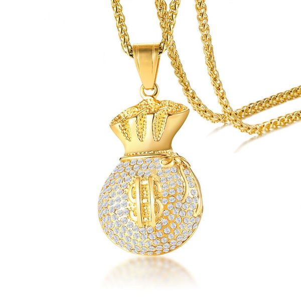 

gold color retro men's money bag pendant necklace stainless steel chain jewelry gift for men women j1199, Silver