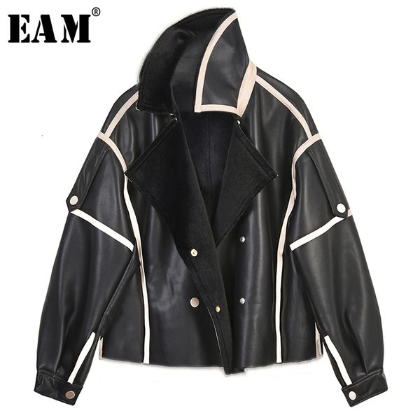 

eam] loose fit black big size pu leather short jacket new lapel long sleeve women coat fashion tide autumn winter 2019 1m078, Black;brown