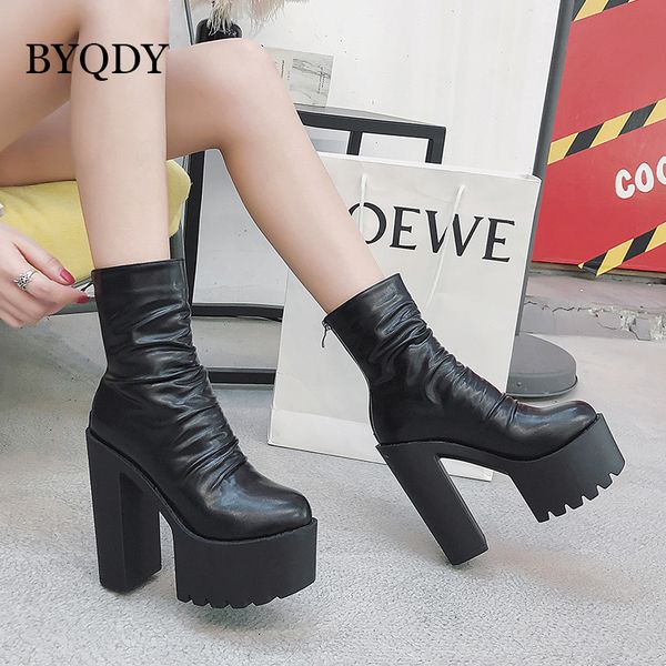 

byqdy autumn winter black patent leather boots women high heel platform ankle boots for women with zipper shoes for girlfriends