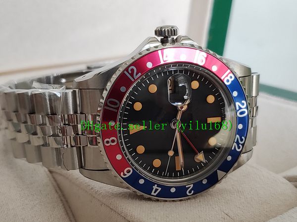 

2021 luxury watch bp factory 40mm vintage gmt blue and red border black dial 1675 mechanical automatic mens watches, Slivery;brown