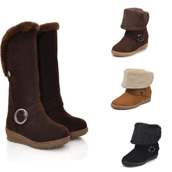 

winter snow boots european american sell boots flat-bottomed short plus thick women's leather large-size 35-43, Black