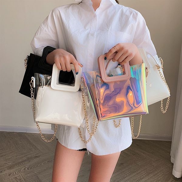 

summer laser hologram transparent beach bags for women 2019 luxury handbags women bags designer pvc handbag jelly tote bag
