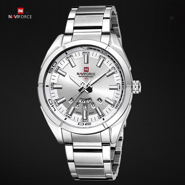 

naviforce business brand full steel men quartz watches fashion casual analog male clock watch waterproof relogio masculino, Slivery;brown