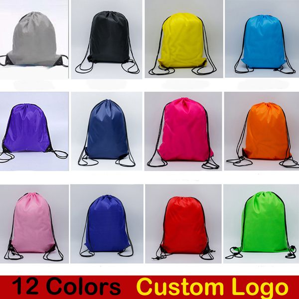 

12 style candy color drawstring bag 210d polyester cloth sport gym dance durable backpack kids' clothes shoes bags custom logo dhl m34f
