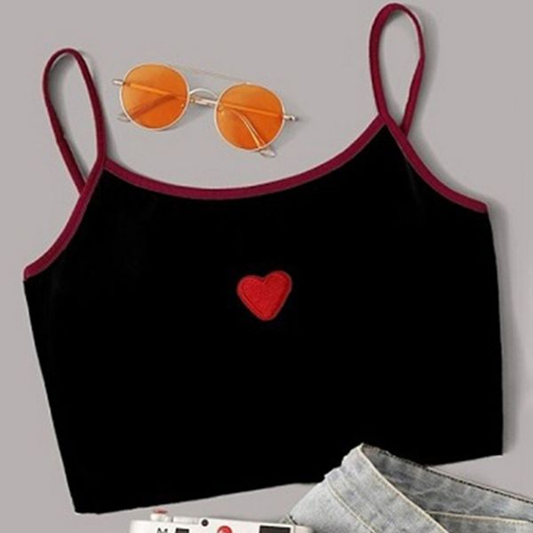 

summer new women's fashion love print tank ultra-short vest navel suspenders for women, White