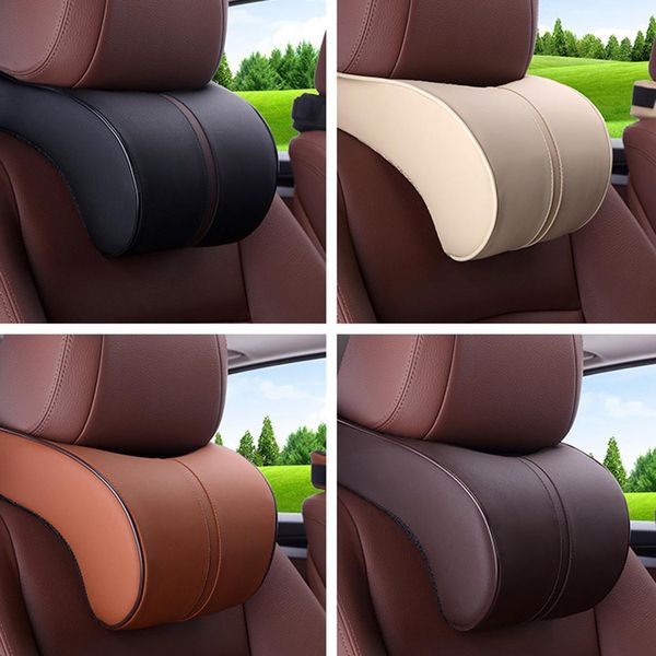 

2019 universal car neck pillows artificial leather single auto headrest for cars filled fiber car pillow adjustable belt closur