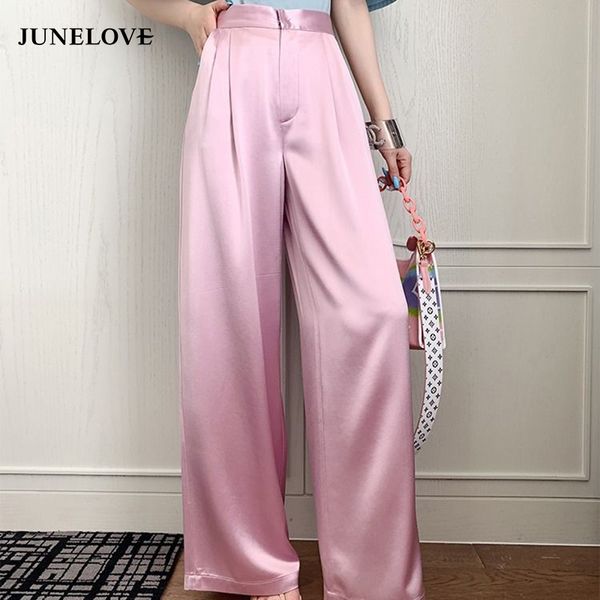 

junelove spring women pant high waist pockets loose oversize flat female wide leg pants 2020 fashion korean new long bottoms, Black;white