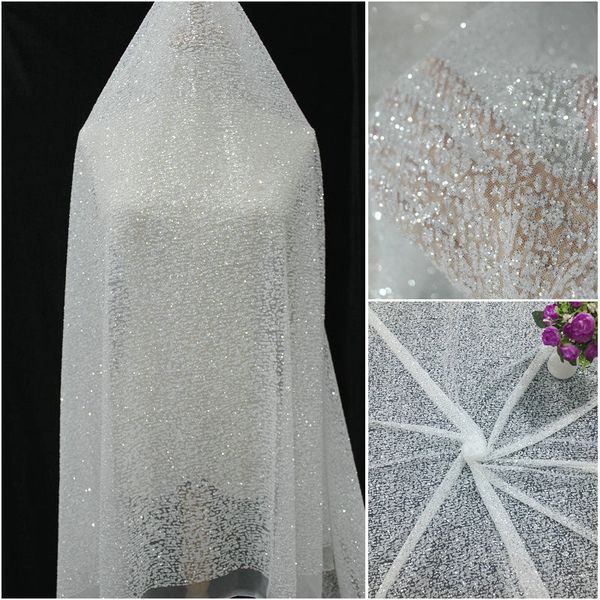

white wave dot shining diamond sequins cloth mesh gauze fabric dress performance clothing cloth, Black;white