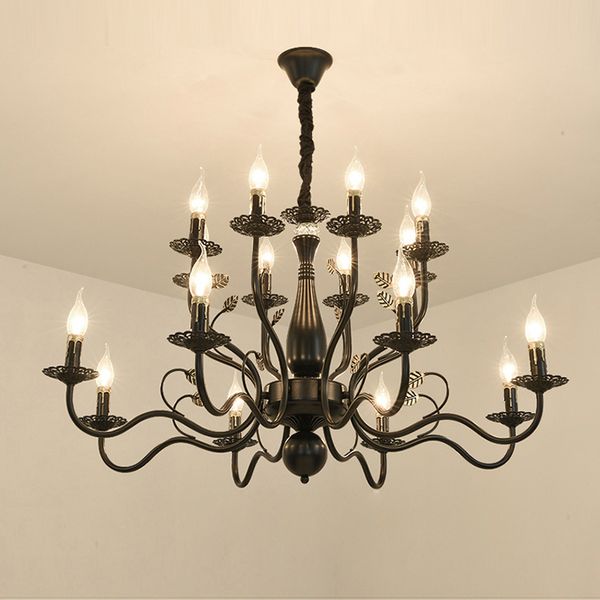 American Retro Black Chandelier Candle Light Living Room Bedroom Chandelier Lights Restaurant Clothing Store Decorative Lighting Brass Ceiling Lights