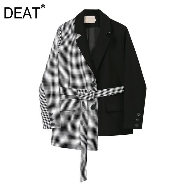 

deat] women black waistband plaid blazer new lapel long sleeve loose fit jacket fashion tide spring autumn 2020 13p485, White;black