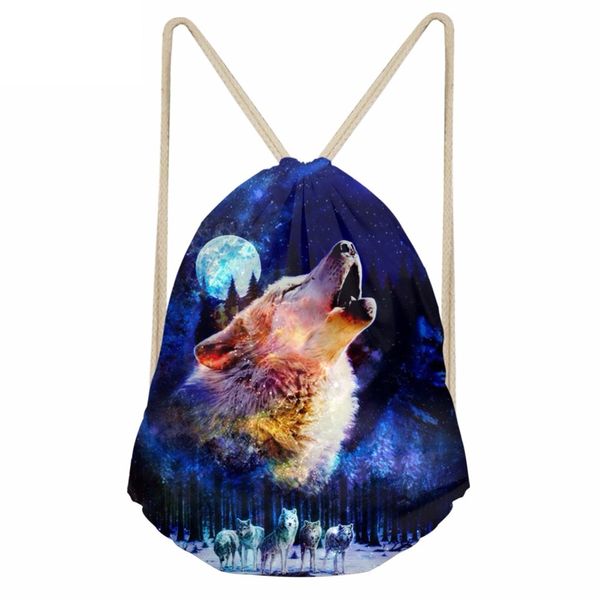 

cool 3d galaxy moon wolf print men women drawstring bags softback multifunction backpacks for teens travel beach bagsumka