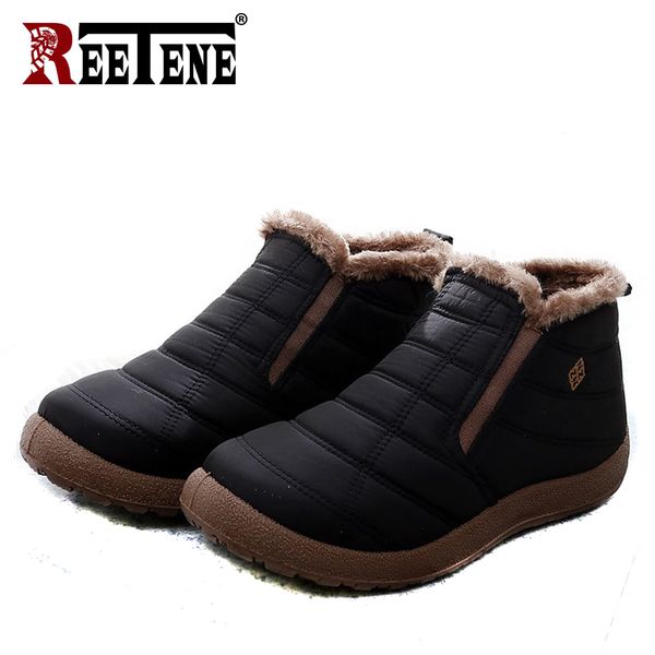 

reetene winter warm casual men cotton boots fashion comfort flock men shoes slip on snoew boots, Black