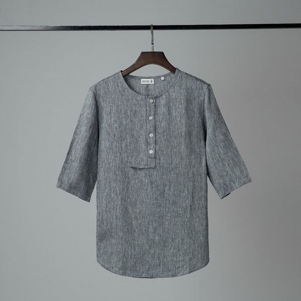 

short sleeve shirts men 100%linen chinese style 2020 summer collarless solid white pullover casual shirt, White;black