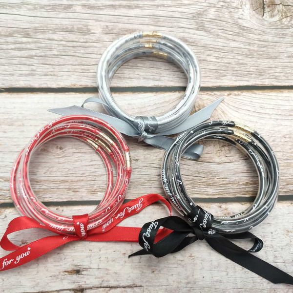 

65mm 5шт / компл только для вас all weather блеск tube jelly браслет браслет женщин bowknot заполненные stacked желе браслеты браслеты, Golden;silver