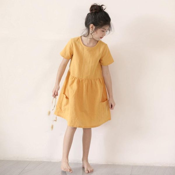 

yourseason solid yellow leisure girls summer dress fashion elegant clothing for teenager girl cute dresses with pockets, Red;yellow