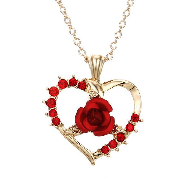 

новая мода шарм ювелирные изделия золото роза заявление кристалл кулон ожерелье цепь в форме сердца ожерелья для женщин аксессуары подарок, Silver