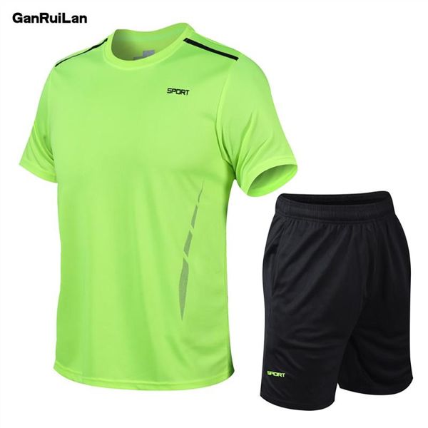 

2020 summer suit men fashion men sets fitness suit quick-drying short-sleeved shorts tracksuit o-neck solid sportswear b0568, Gray