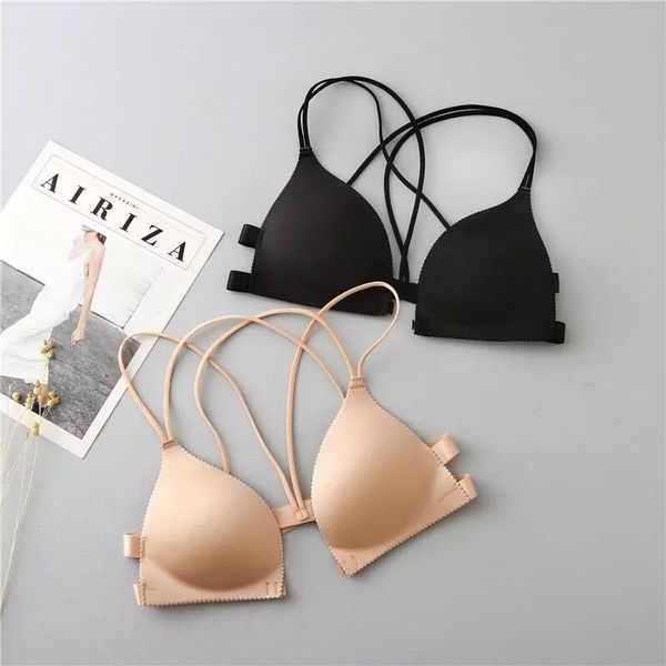 

summer new bra backing thin shoulder straps wrapped chest deep v with triangle bra underwear sling bikinis, Red;black