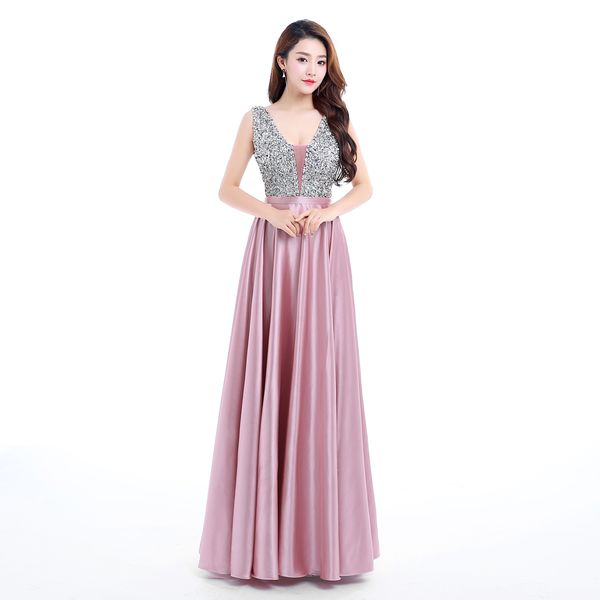 

new v-neck beads bodice open back a line long evening dress party elegant vestido de festa fast shipping prom gown, Black;red