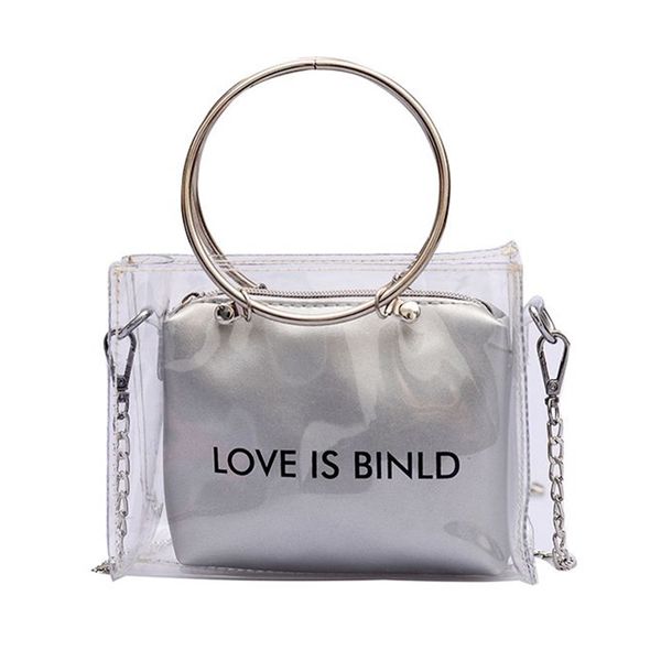 

Модельер Сумочка Бумажник Ясно Лазерный Дизайнер Сумка Металлическое Кольцо Сум