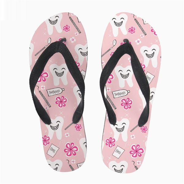 

customized sandals women beach water summer shoes cute pink dentiseeth printed women's home flip flops soft light slippers, Black