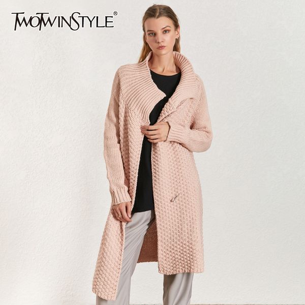 

twotwinstyle casual knitting women's sweater lapel collar long sleeve korean cardigan female autumn winter fashion new 2019, White