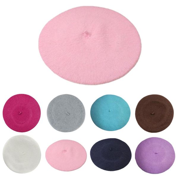 

new women felt wool solid color beret caps female bonnet caps lady painter all matched warm artist hat, Blue;gray
