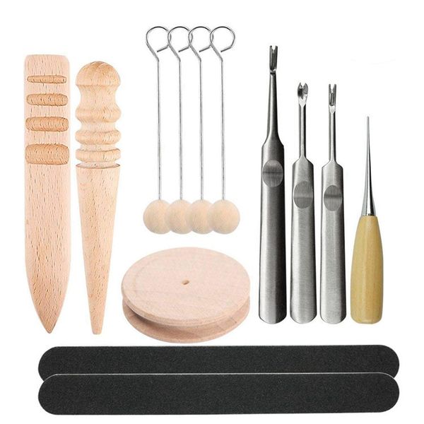 

13 pieces leather craft edge skiving beveler multi-size solid wood leather craft edge slicker burnisher, sanding strip wool daub