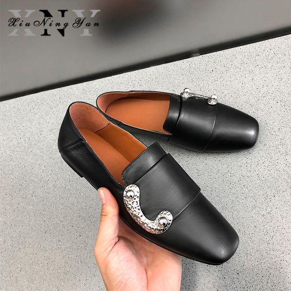 

xiuningyan women flats loafers shoes woman soft cow leather sneakers ladies brogues casual shoes for women footwear big size 43, Black