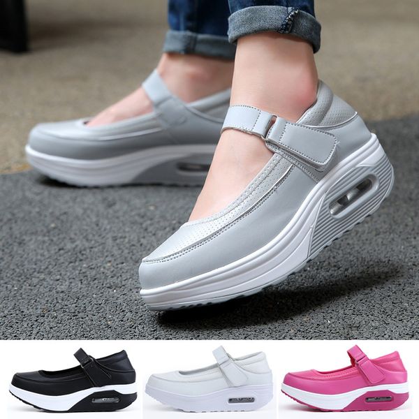 

new women casual leather shoes fashion air cushion fitness shake shoes non-slip mother, Black