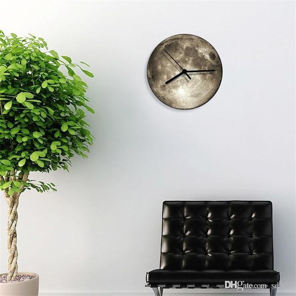 

luminous stereo 3d wall clock exquisite round moon fluorescent quartz colcks glowing in the dark timepiece home decoration 36sh y