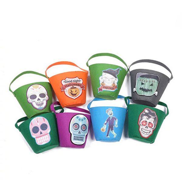 

halloween basket pumpkin masquerade party non-woven cloth bag skull print storage bag kids candy cartoon handbag wholesale zfj629, Black