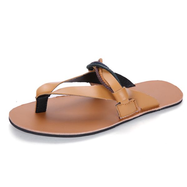 

summer beach slippers men flip flops leather sandals zapatos hombre casual outdoor walking garden brown black, Blue;gray