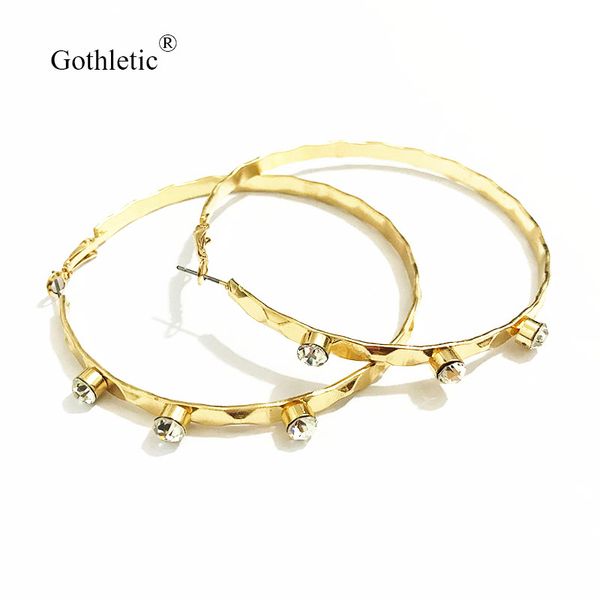 

gothletic gold color 70mm crystal stone hoop earring simple round circle earrings for women party jewelry, Golden