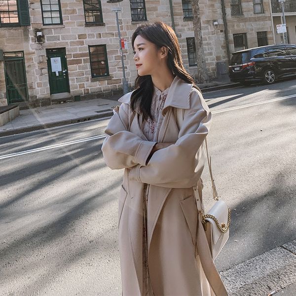

women windbreaker mid-length section 2020 spring new korean style temperament popular british wind trench coat women moda mujer, Tan;black