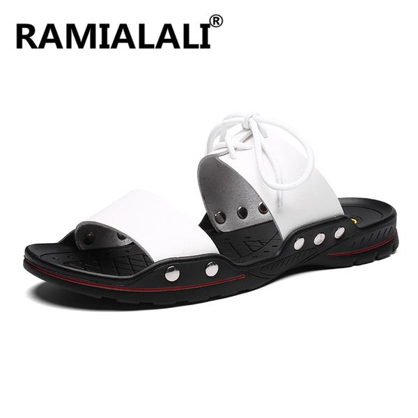 

new summer men leather sandals casual shoes men outdoor beach sandals roman summer men's water slippers shoes, Black