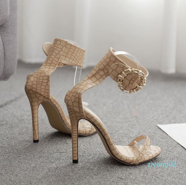 

с коробкой сексуальная металлическая пряжка змеиное зерно туфли на высоком каблуке дизайнерские сандалии размер от 35 до 40 02z, Black