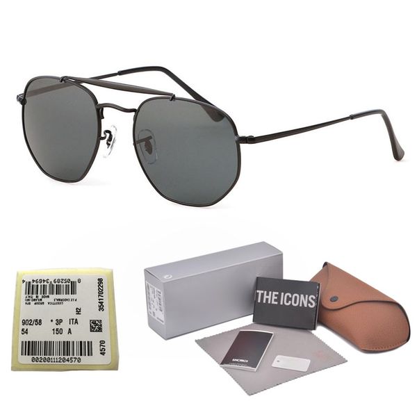 

High Quality Hexagon Real Glass Lens Sunglasses Men Driving Metal Mirror Sun glasses Women Male Female Eyewear Shades with cases and label