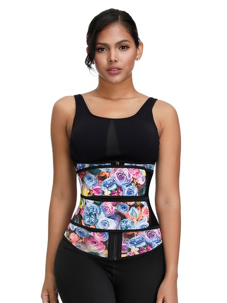 

новый список gym workout похудеть rose печать compression двойной ремень сжатия ремня latex талии trainer, Black;white