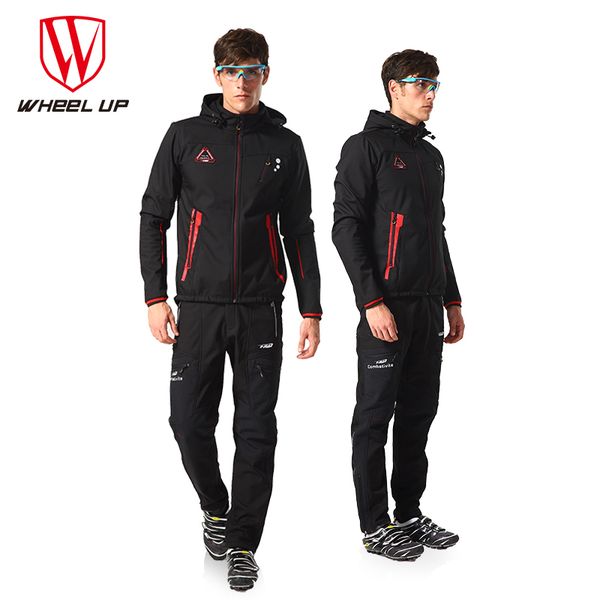 

wheel up windproof thickened mtb bike coats bicycle clothing jersey set clothes suit winter cycling jacket thermal fleecepants, Black;blue