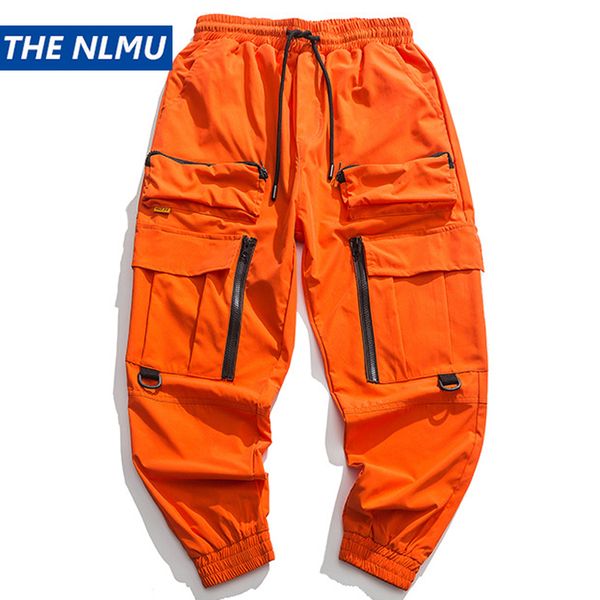 

2020 spring cargo pants men fashion orange multi pockets baggy tactical trousers hip hop casual pant streetwear wo095, Black