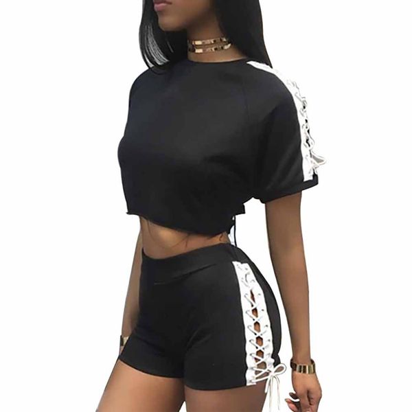 

fashion women lace-up side shorts casual sports suits shorts(l, White