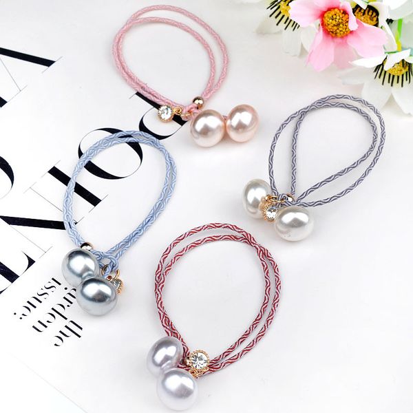 

wedding party beaded pearl gift woman lady diamond jewelry hair rubber bands for bride acting initiation graduation qm-183, Pink