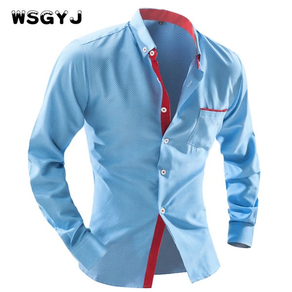 

wsgyj 2017 men's fashion men shirt british fashion wave point slim square collar long-sleeved shirt single large size 4xl, White;black